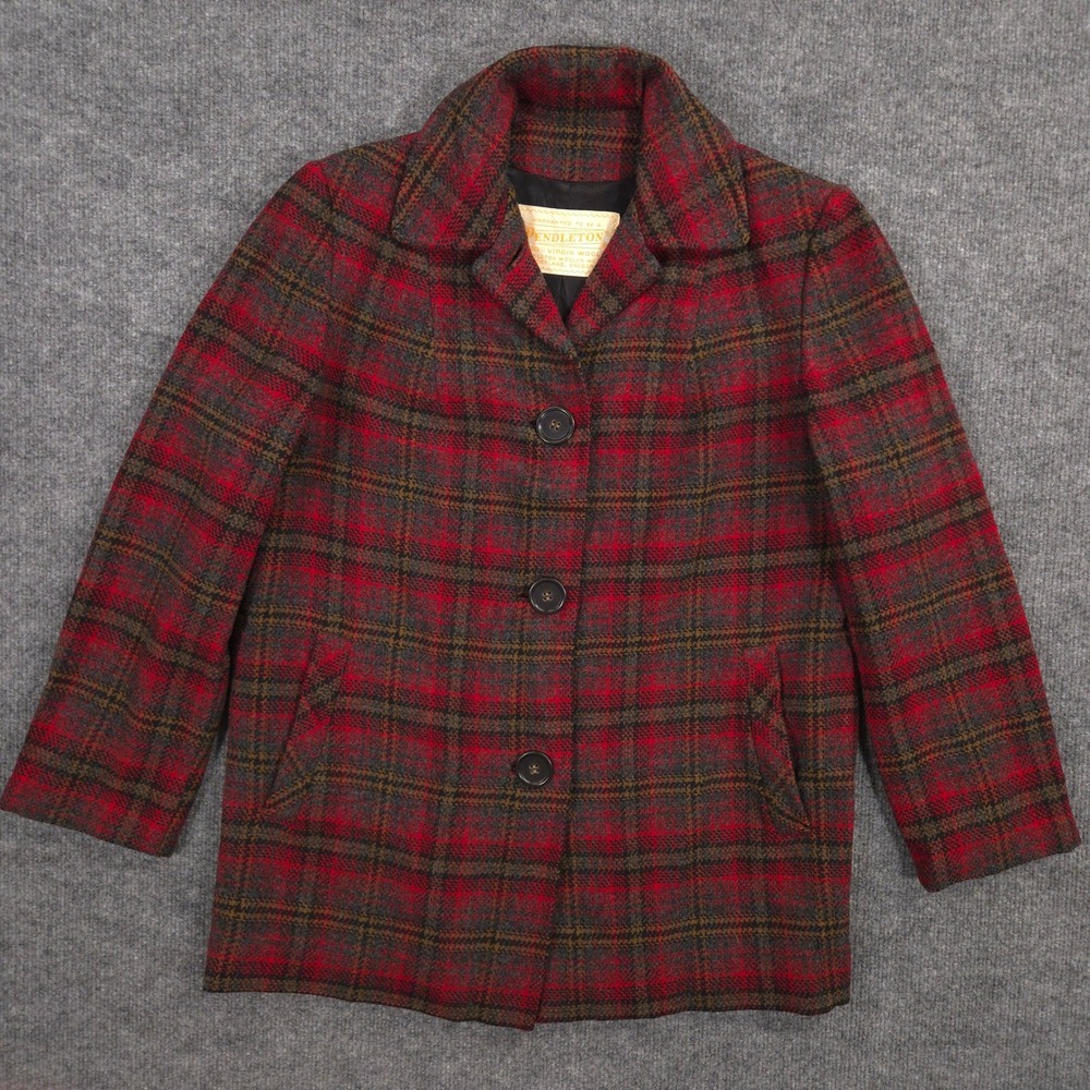 Vintage Pendleton‎ Coat Womens 10 Red Plaid Virgin Wool Lined Pockets 1950s Era